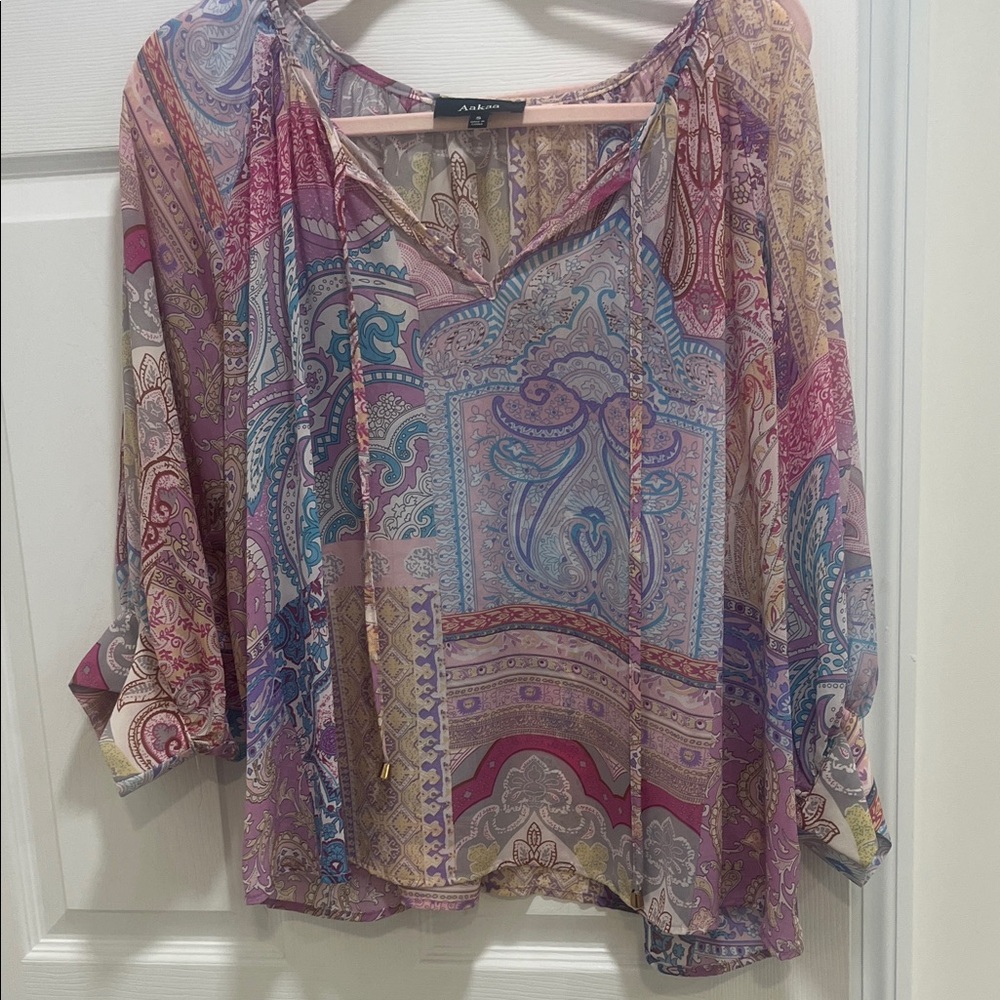 A. Byer Women's Paisley Blouse in Pink and Blue